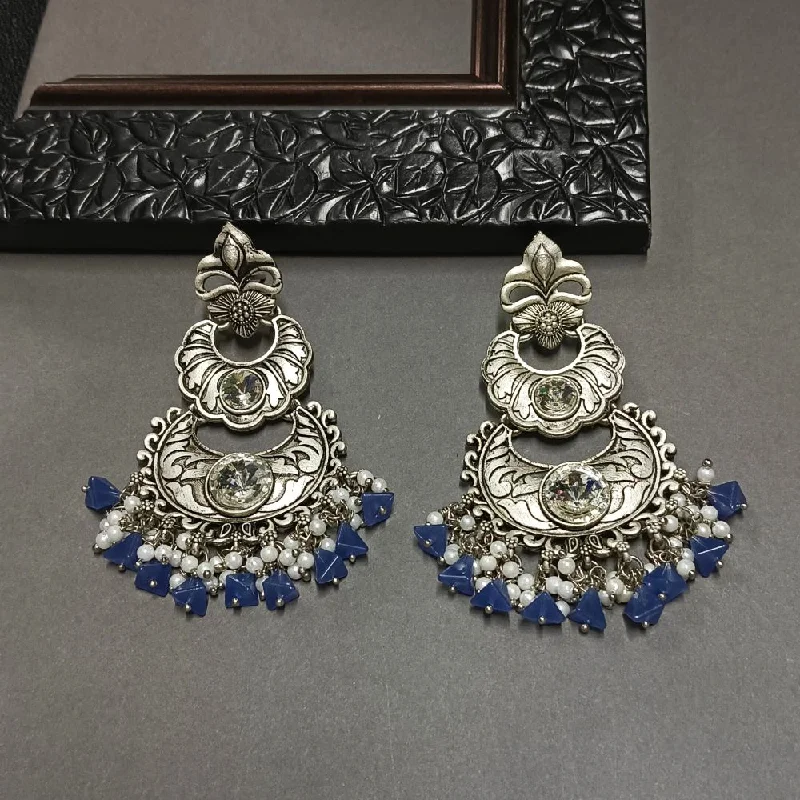 Classic Silver Earrings-Darshana Jewels Crystal Stone Silver Plated Dangler Earrings