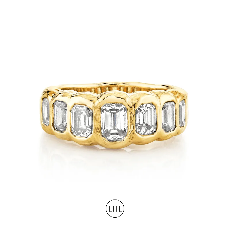 Natural Stone Rings-Graduated Emerald Cut Diamond River Ring | Ready to Ship