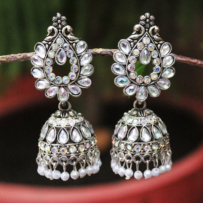 Black Pearl Earrings-H K Fashion Oxidised Plated Jhumki Earrings