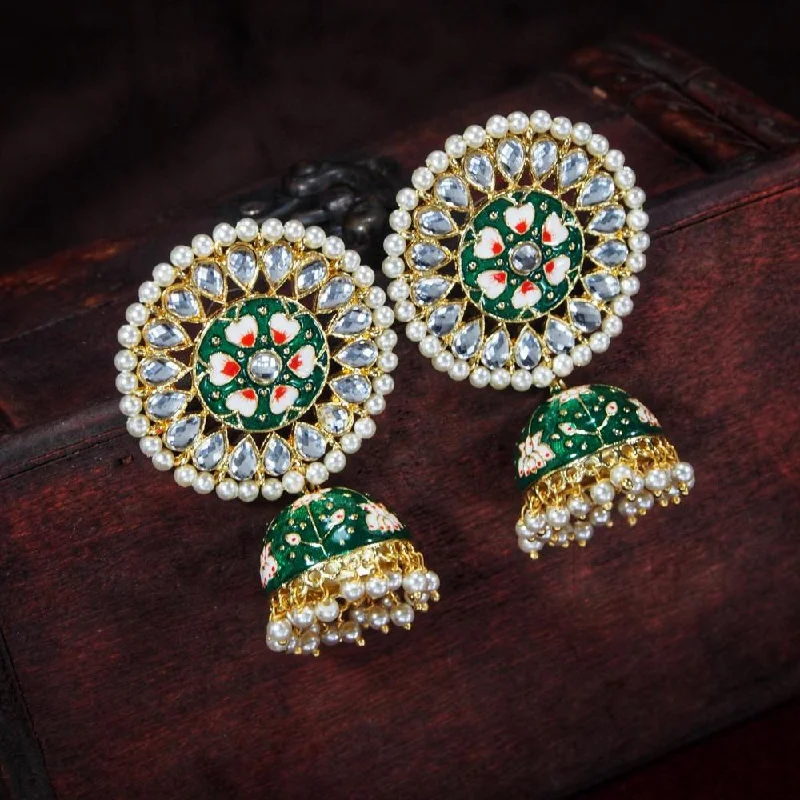 Classy Diamond Earrings-Etnico Gold Plated Meenakari Kundan Studded Peacock Design Dangle Earrings For Women E2917G)