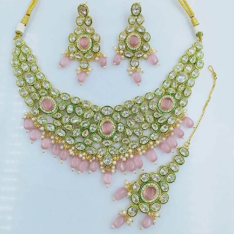 Luxury Diamond Necklaces-Rani Sati Jewels Gold Plated Crystal Stone Necklace Set