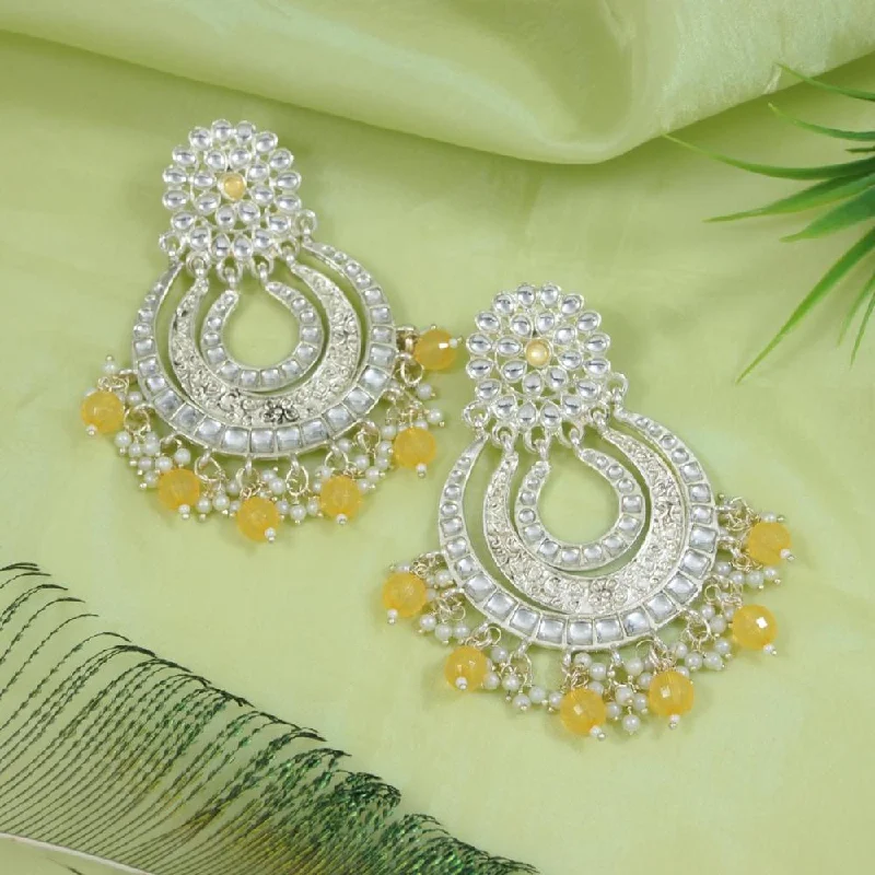 Antique Silver Earrings-Etnico Gold Plated Traditional Kundan & Pearl Chandbali Earrings For Women (E2860Y)