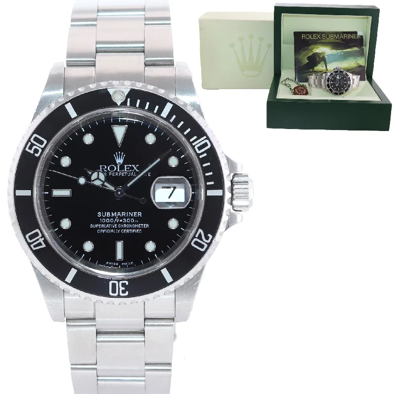 Waterproof Outdoor Watches-1999 Rolex Submariner Date 16610 Steel Black Dial 40mm Oyster Dive Watch Box