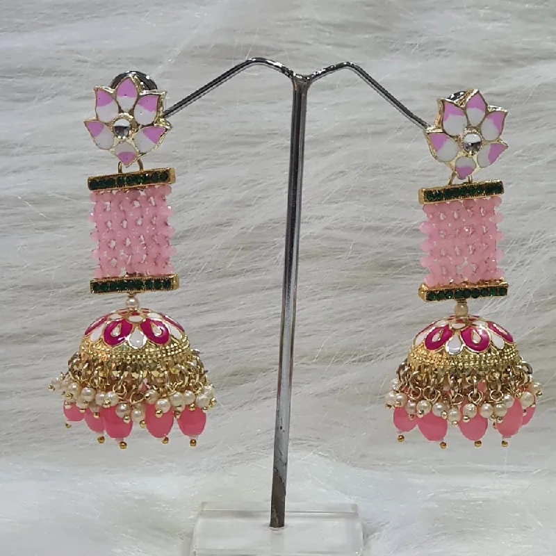 Elegant Bead Earrings-Midas Touch Gold Plated Meenakari Jhumki Earrings