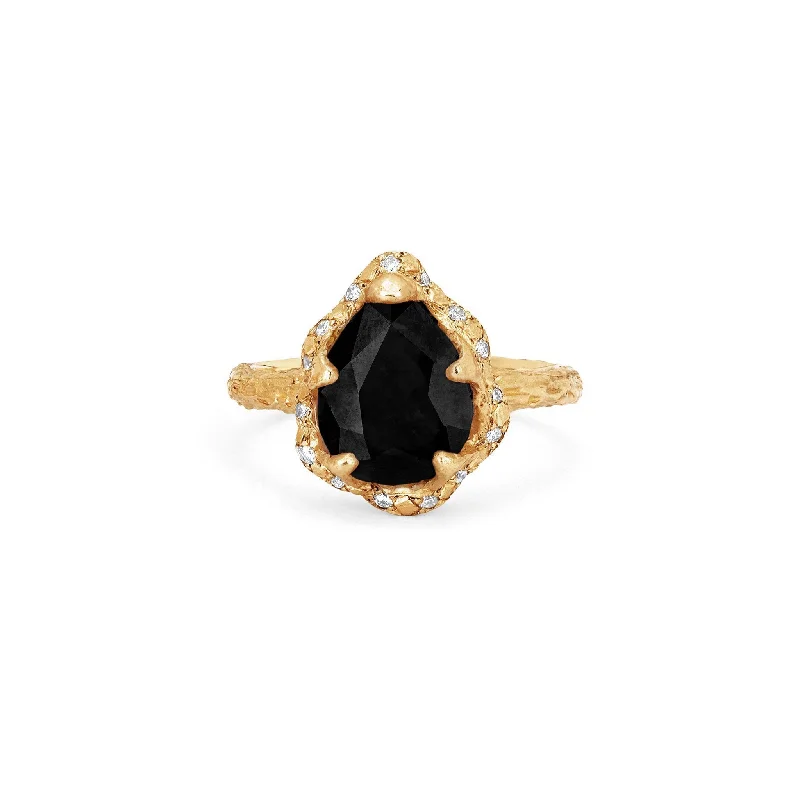 Elegant Gold Rings-Baby Queen Water Drop Onyx Ring with Sprinkled Diamonds