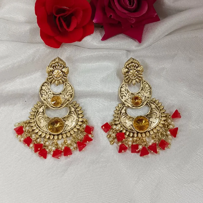 Geometric Gold Earrings-Darshana Jewels Crystal Stone Gold Plated Dangler Earrings