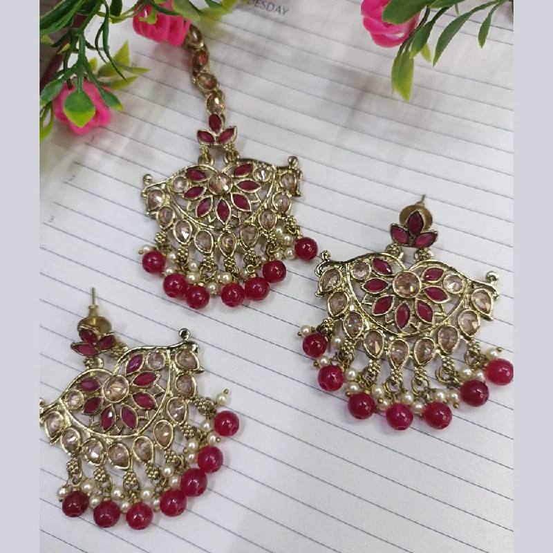 Stud Earrings for Women-Exotica Collection Gold Plated Crystal Stone Earring With Mangtikka