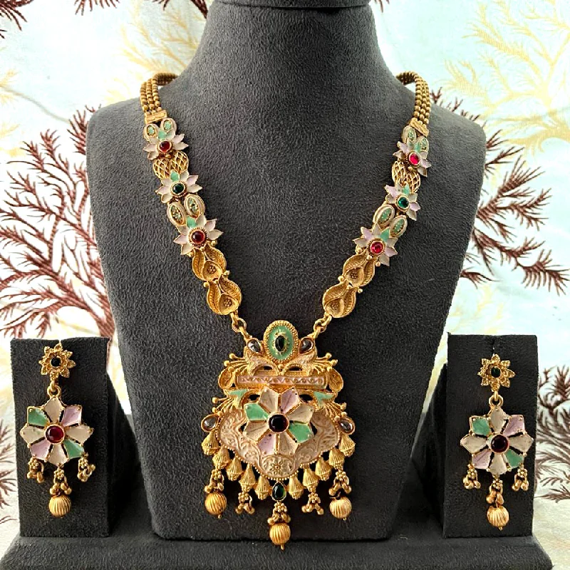 Multi-Colored Crystal Necklaces-India Art Gold Plated Pota Stone And Beads Necklace Set