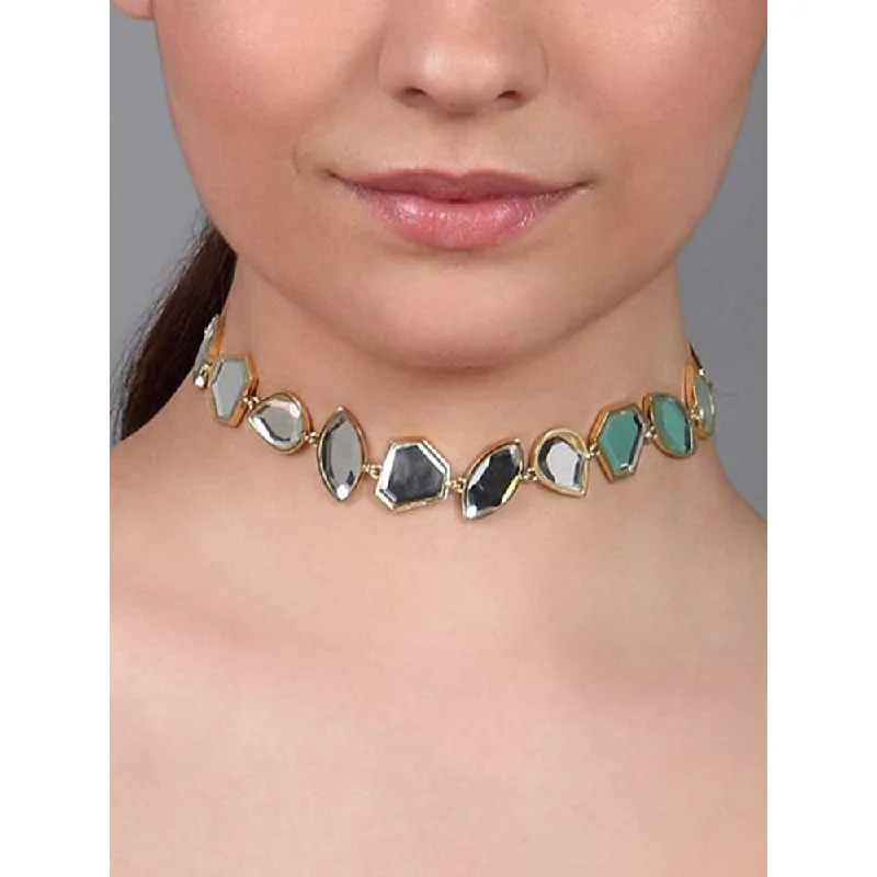 Sterling Silver Necklaces-Isharya Celeste Playful Mirror Choker Necklace In 18Kt Gold Plated