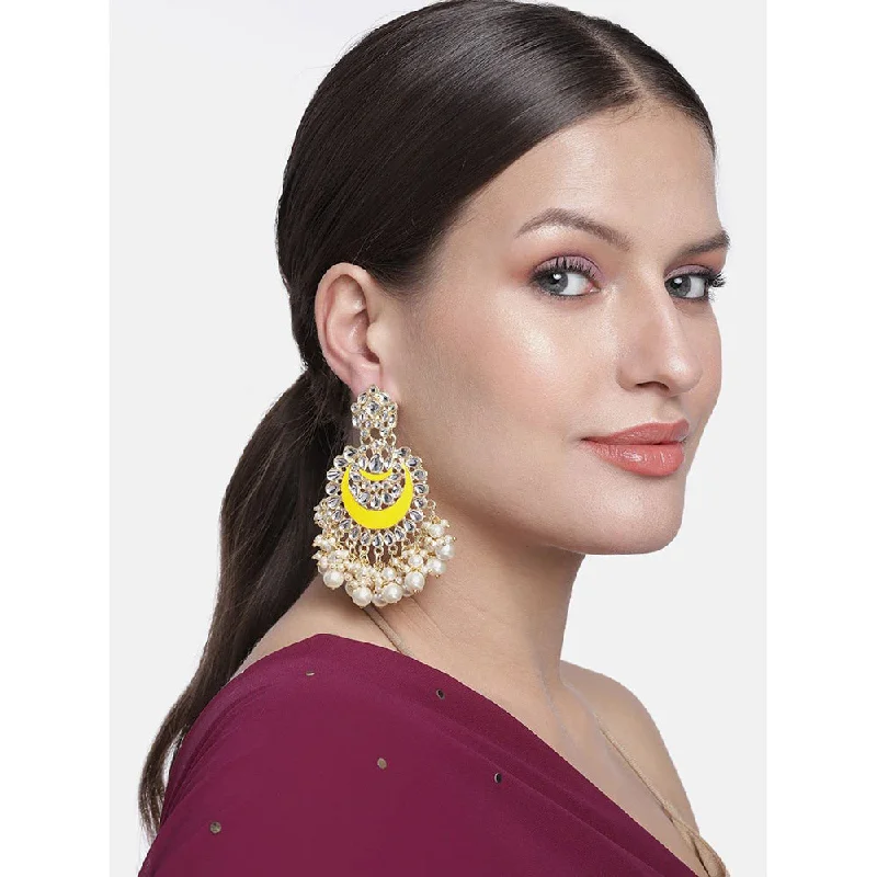 Funky Earrings for Teens-Etnico Gold Plated Intricately Designed Traditional Meenakari Chandbali Earrings Glided With Kundans & Pearls (E306Y) For womens