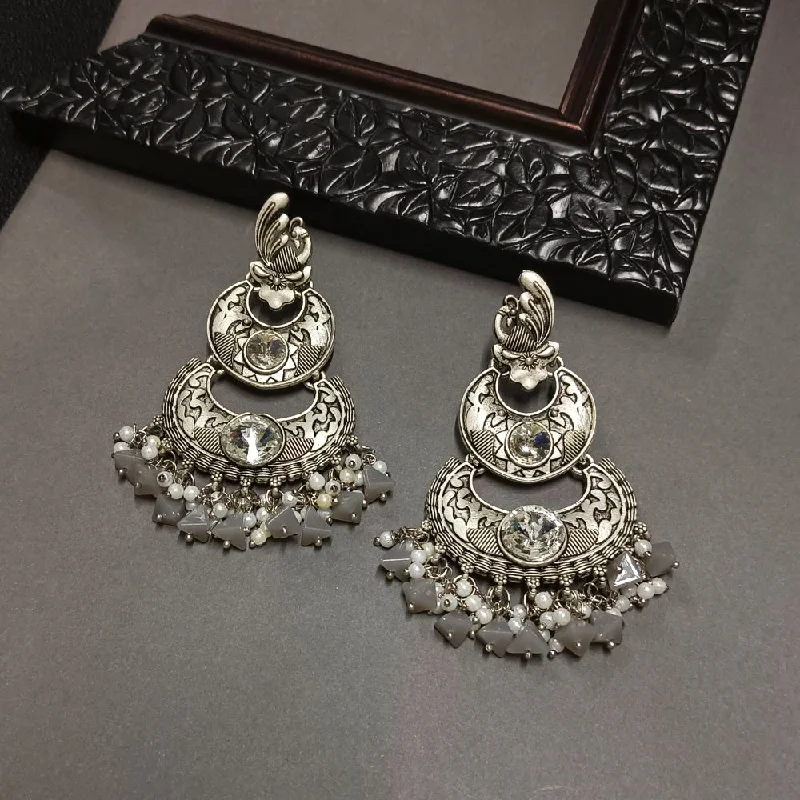 Minimalist Earrings for Work-Darshana Jewels Crystal Stone Silver Plated Dangler Earrings