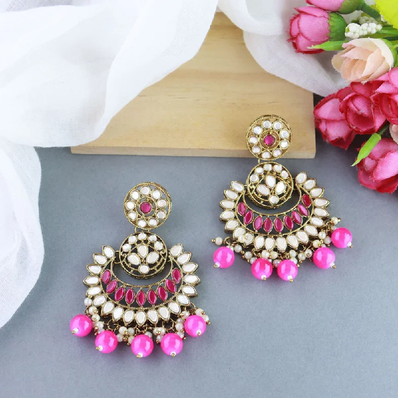 Bold Statement Earrings-Etnico Gold Plated Traditional Kundan & Stone Studded Chandbali Earrings For Women(E3079Q)