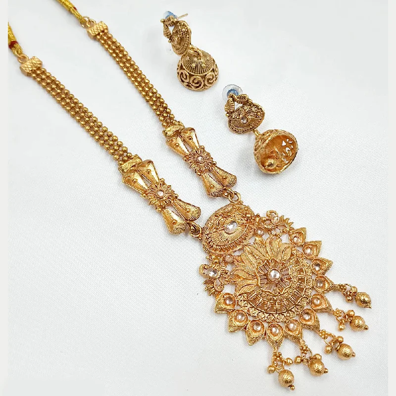 Classic Gold Necklaces-Padmawati Bangles Gold Plated Pota Stone Necklace Set