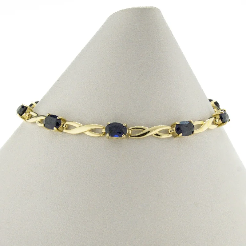 Chunky Bead Bracelets-Sapphire Gemstone Tennis 7" Bracelet in 10K Yellow Gold