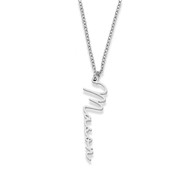 Trendy Charm Necklaces-Vertical name necklace silver