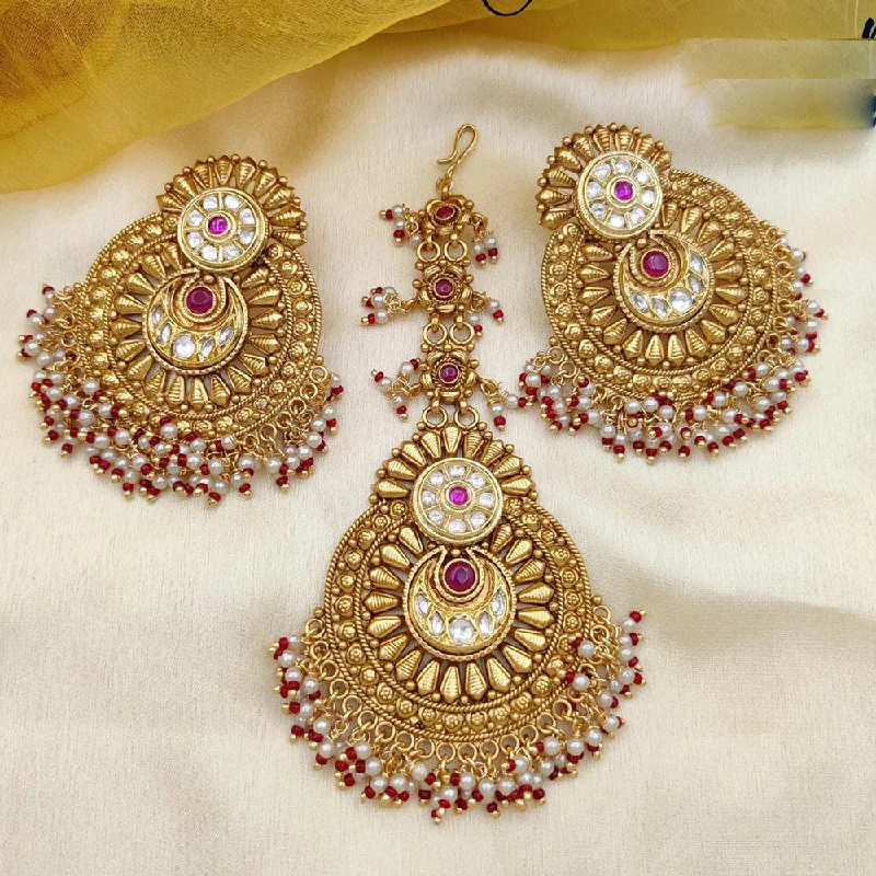 Premium Gold Earrings-Jewel Addiction Gold Plated Pota Stone And Beads Dangler Earrings With Maangtikka