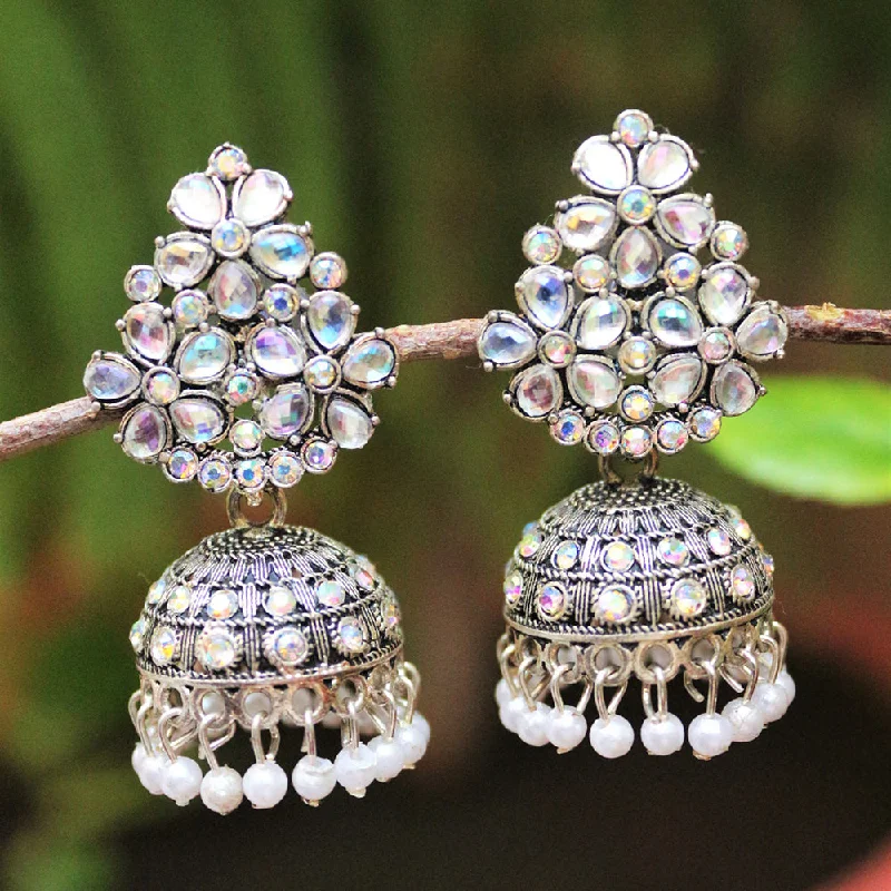 Handcrafted Earrings-H K Fashion Oxidised Plated Austrian Stone Jhumki Earrings