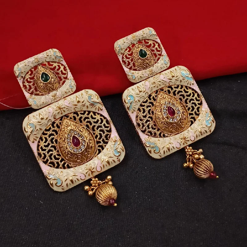 Bold Statement Earrings-Padmawati Bangles Gold Plated Kundan Stone And Meenakari Dangler Earrings