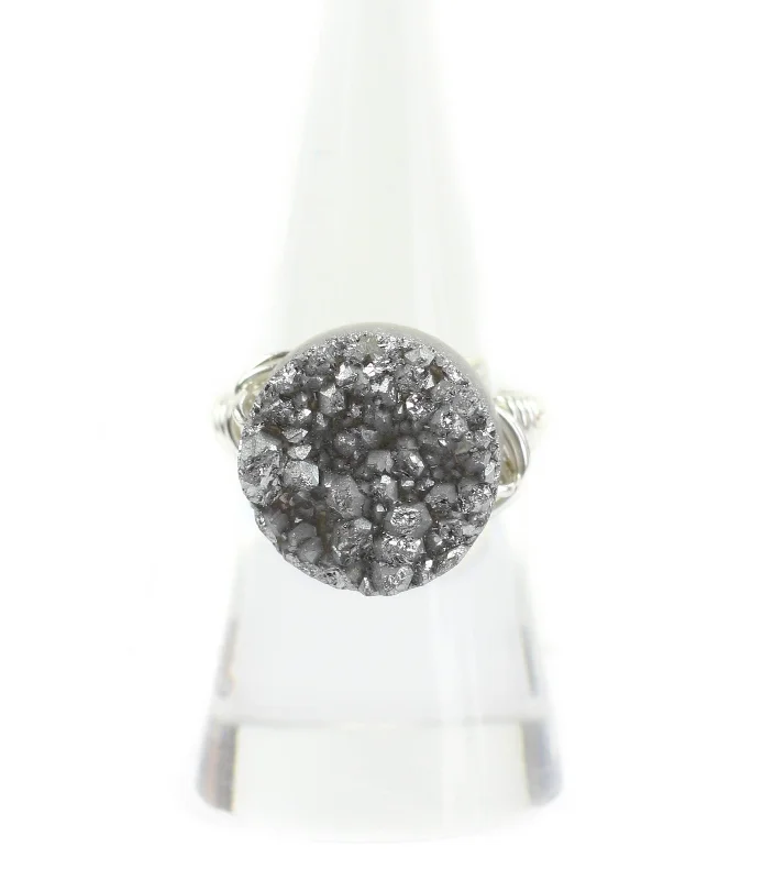 Emerald Engagement Rings-Grey Druzy on Silver Ring