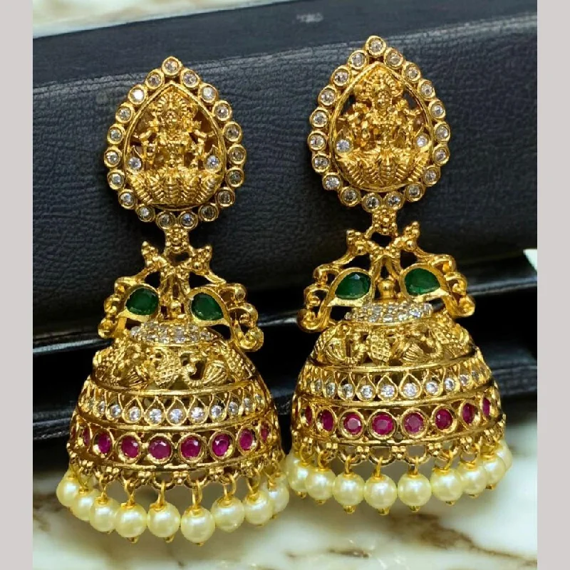 Custom Metal Earrings-Sona Creation Gold Plated Pota Stone Temple Jhumki Earrings