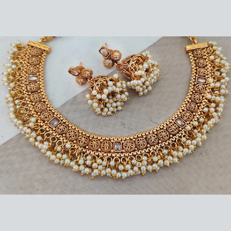 Long Diamond Necklaces-Rani Sati Jewels Gold Plated Pearl Necklace Set