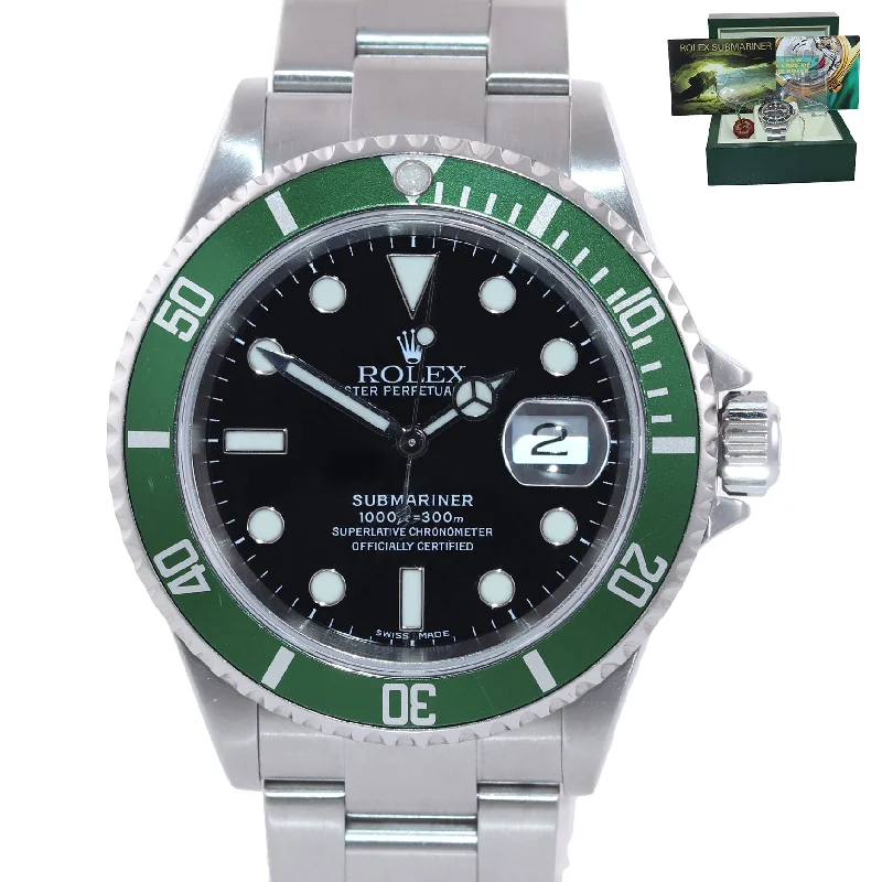 Men’s Watches with Military Style-2006 Rolex Submariner 16610 Kermit Green Submariner 40mm 16610LV Watch Box