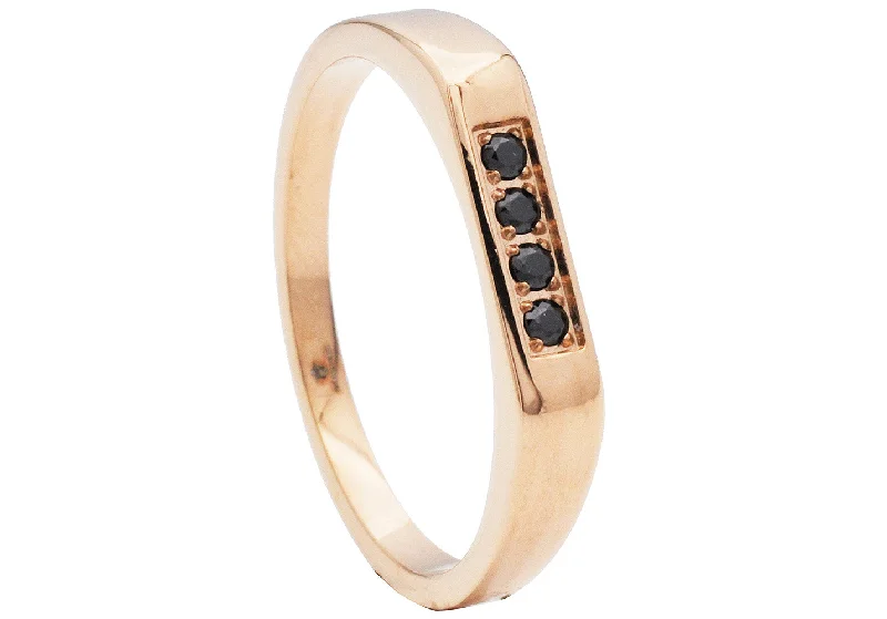 Elegant Ruby Rings-Men's Rose Gold Stainless Steel Ring with Black Cubic Zirconia Bar