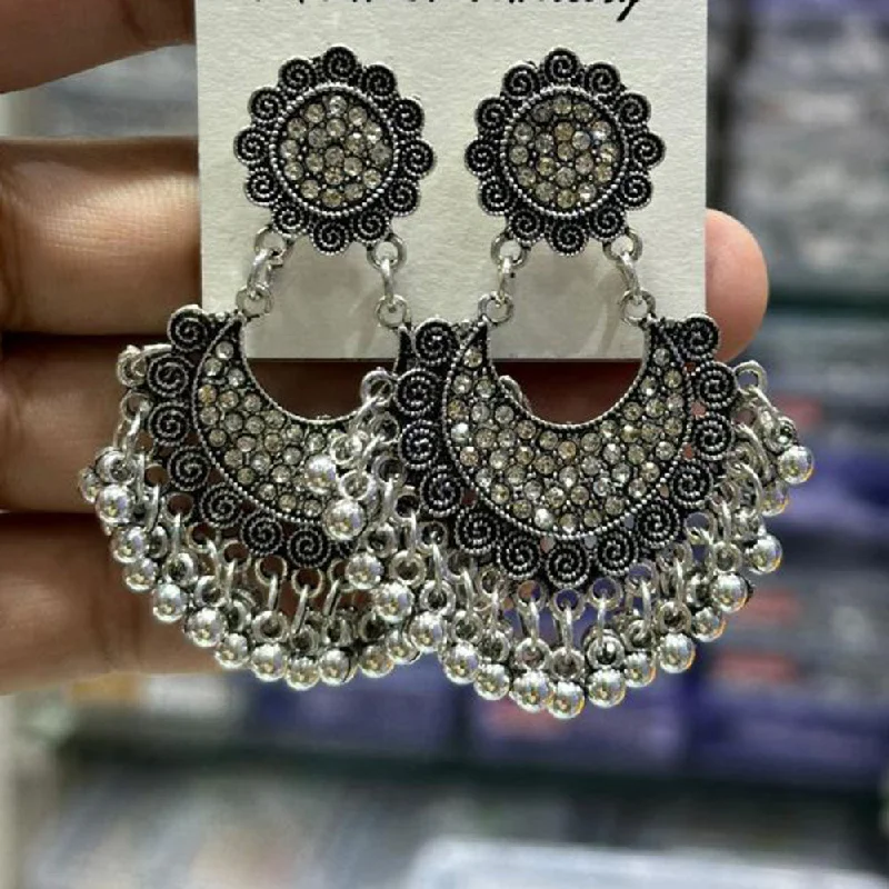 Unique Hoop Earrings-Manisha Jewellery Oxidised Plated Austrian Stone And Ghungroo Dangler Earrings