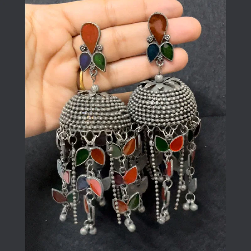 Red Gemstone Earrings-Shringarstreet Oxidised Plated Jhumki Earrings