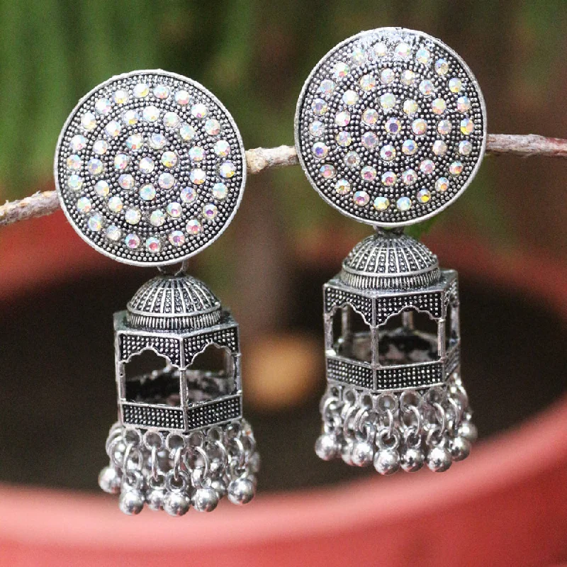 Round Earrings for Women-H K Fashion Oxidised Plated Austrian Stone  Jhumki Earrings