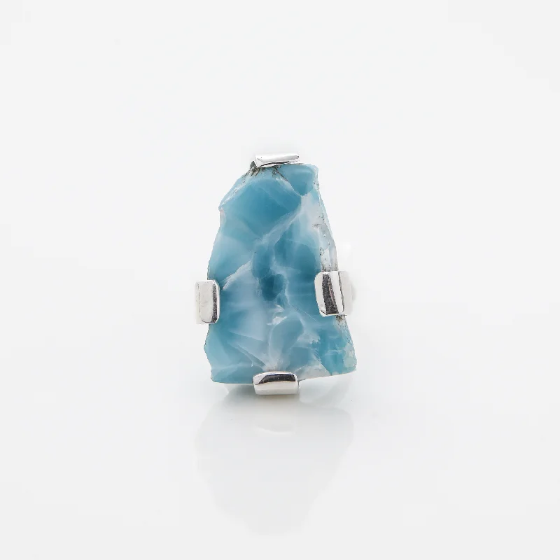 Unique Diamond Rings-Raw Larimar Ring Penelope