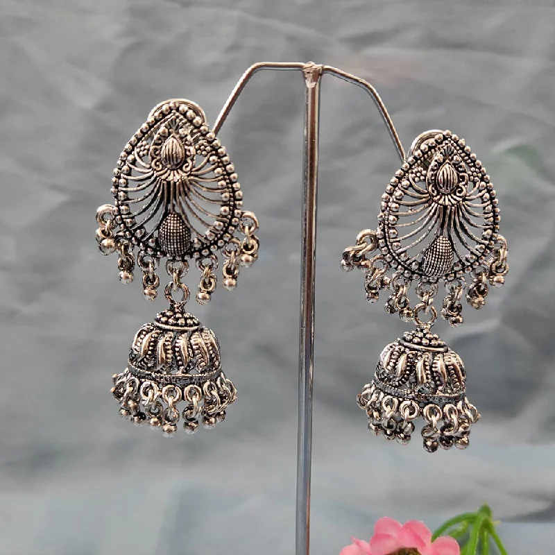 White Pearl Earrings-Darshana Jewels Oxidised  Plated Jhumki Earrings