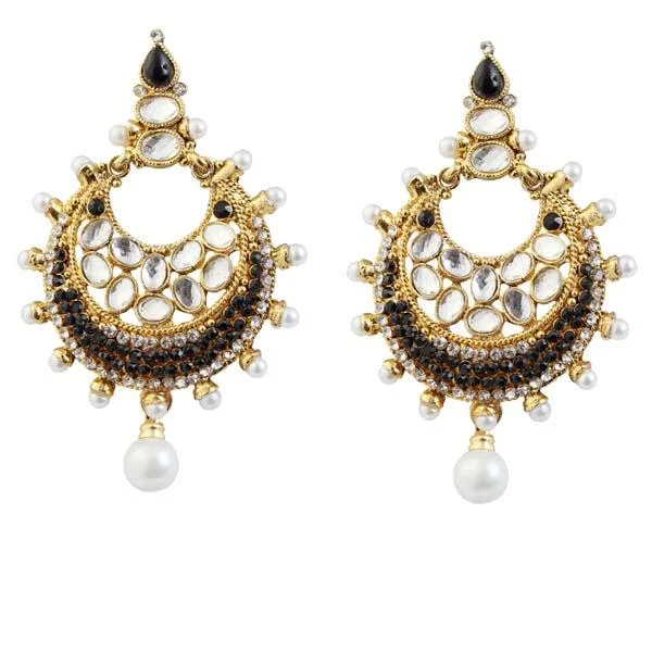 Elegant Silver Hoops-Kriaa Kundan Austrian Stone Gold Plated Chandbali Earrings - 1303784