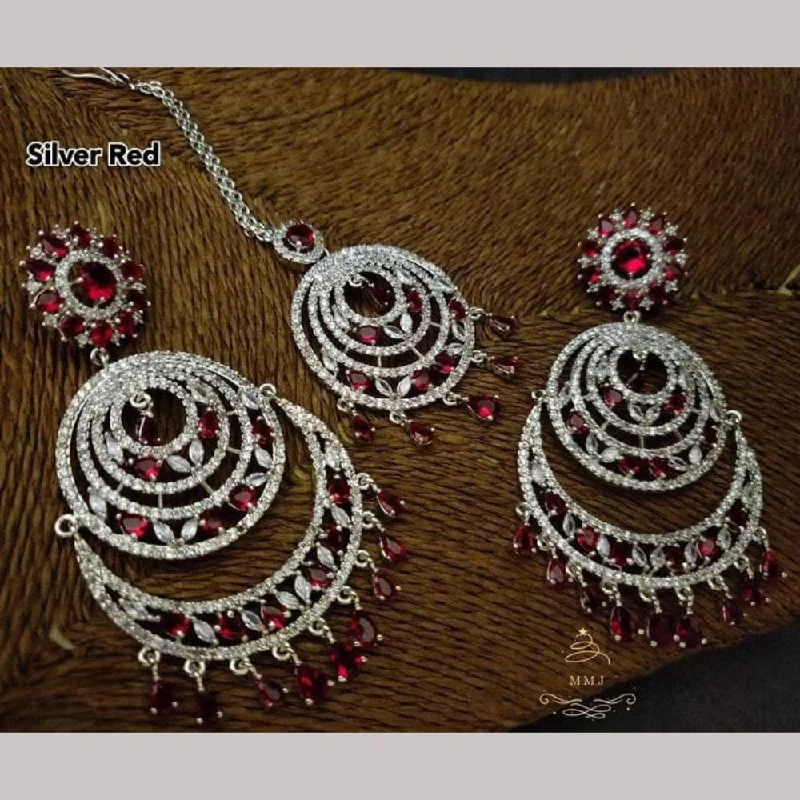 Handcrafted Gemstone Earrings-Manisha Jewellery Silver Plated AD Stones Earrings With Maangtikka