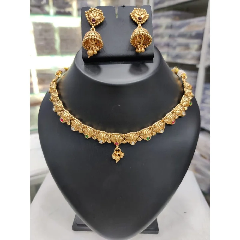 Dainty Pearl Necklaces-Akruti Collection Gold Plated Pota Stone Matte Finish Necklace Set