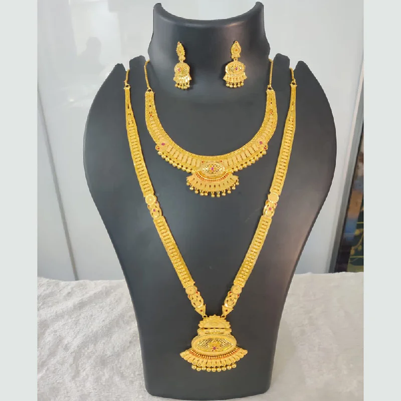 Stylish Gold Chokers-Pari Art Jewellery Forming Gold Double Necklace Set