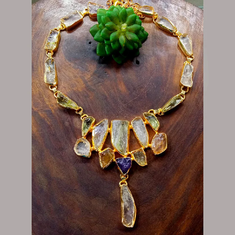 Handmade Necklaces Online-Blue Petal Diamond Gold Plated Necklace