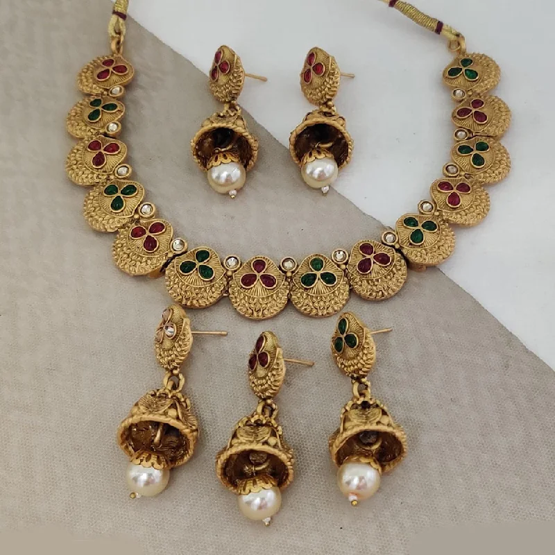 Chunky Chain Necklaces-Rani Sati Jewels Gold Plated Pota Stone Necklace Set