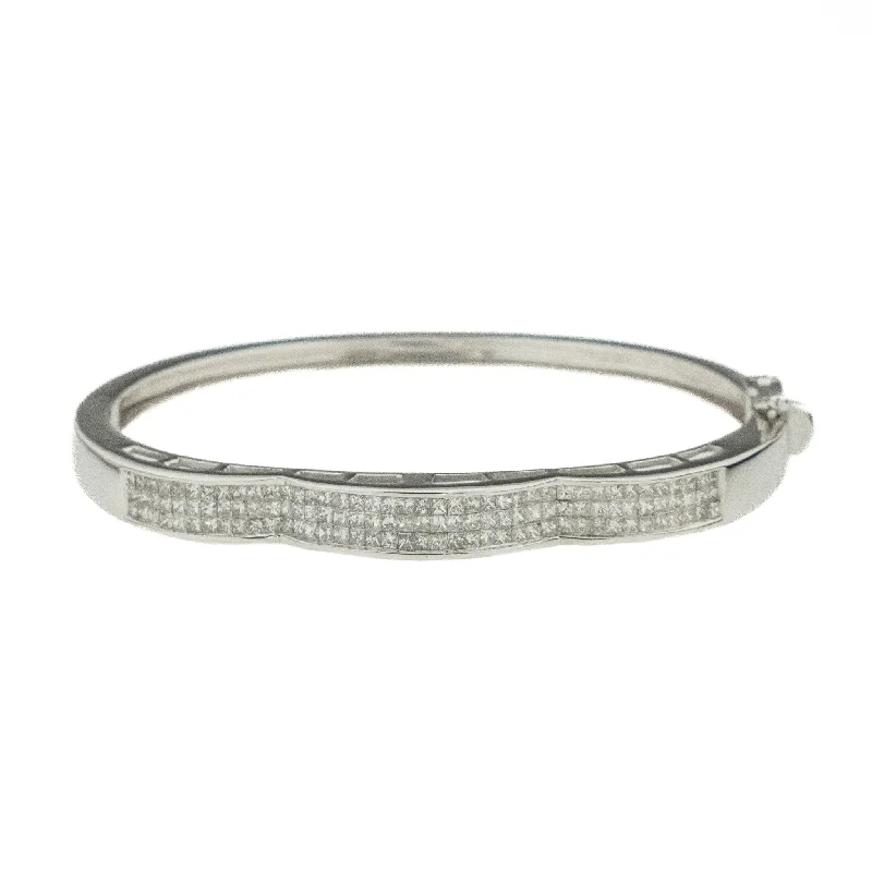 Fashionable Crystal Bracelets-2.00ctw Diamond Invisible Set Bangle Bracelet in 14K White Gold