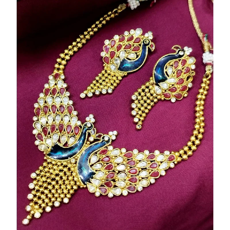 Unique Necklace Designs-Akruti Collection Gold Plated Meenakari Necklace Set