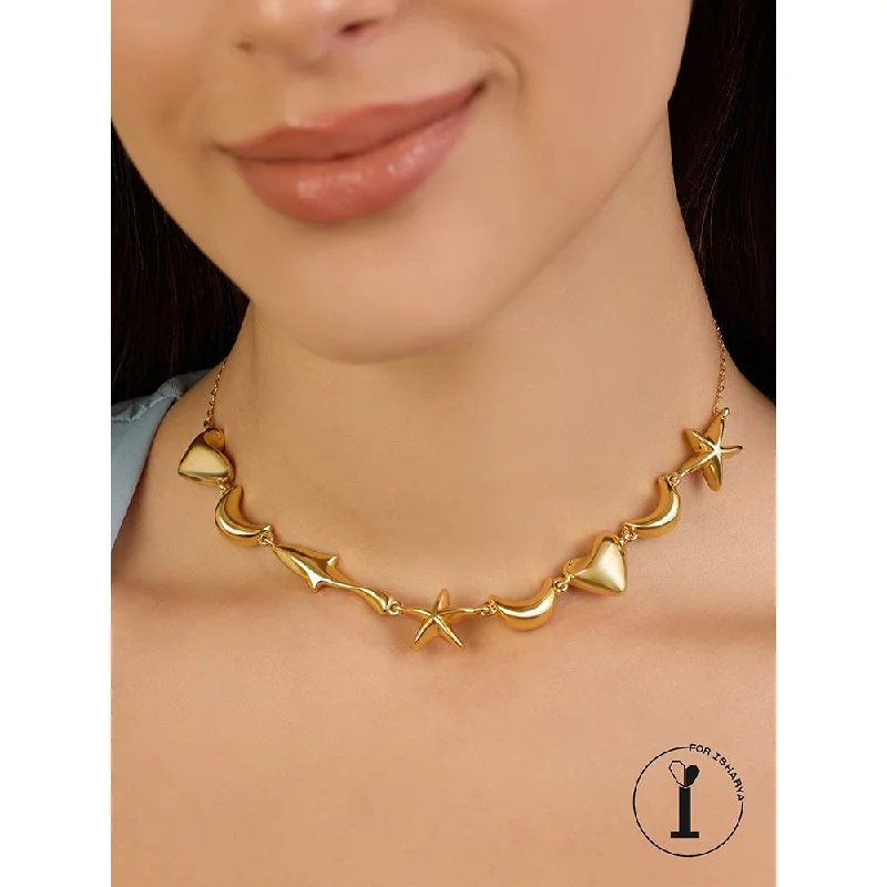 Fashionable Statement Necklaces-Isharya Gold Charm Necklace In 18Kt Gold Plated