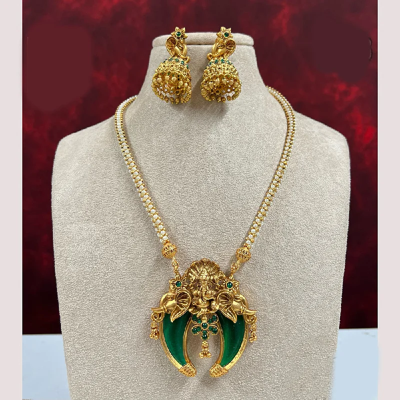 Antique Gold Necklaces-Diksha Collection Gold Plated Pota Stone Necklace Set