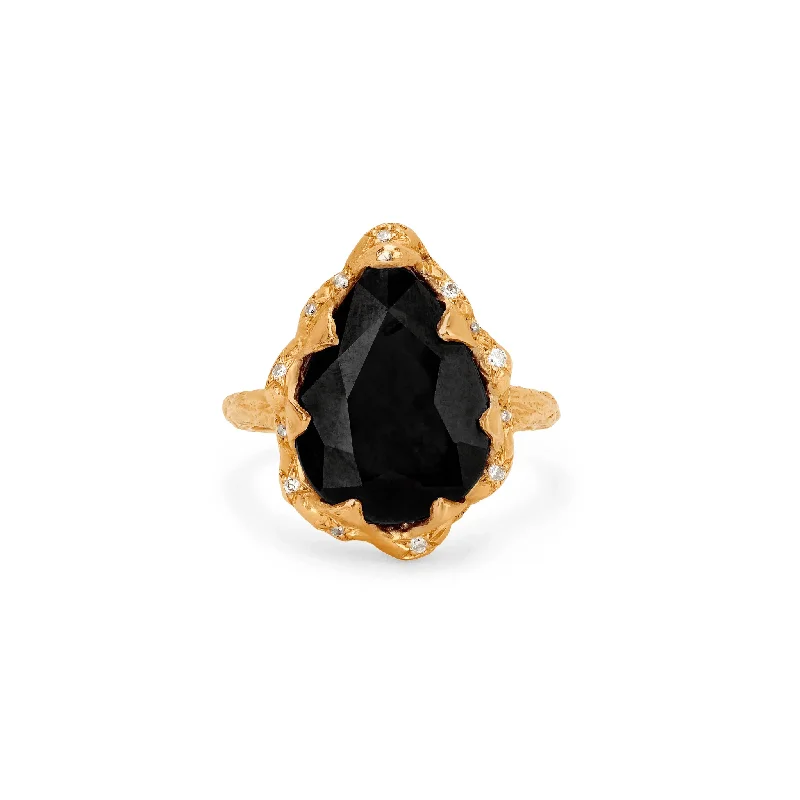 Classic Gold Wedding Rings-Medium Queen Water Drop Onyx Ring with Sprinkled Diamonds