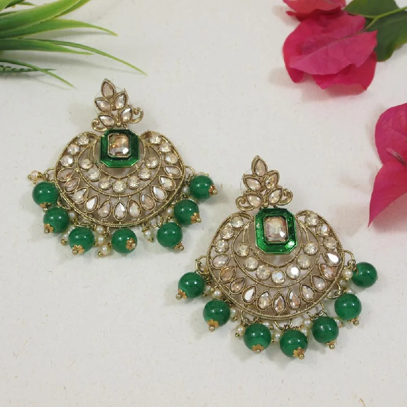 Luxury Earrings for Brides-Etnico Gold Plated Traditional Meenakari Kundan & Pearl Chandbali Earrings For Women (E3254G)