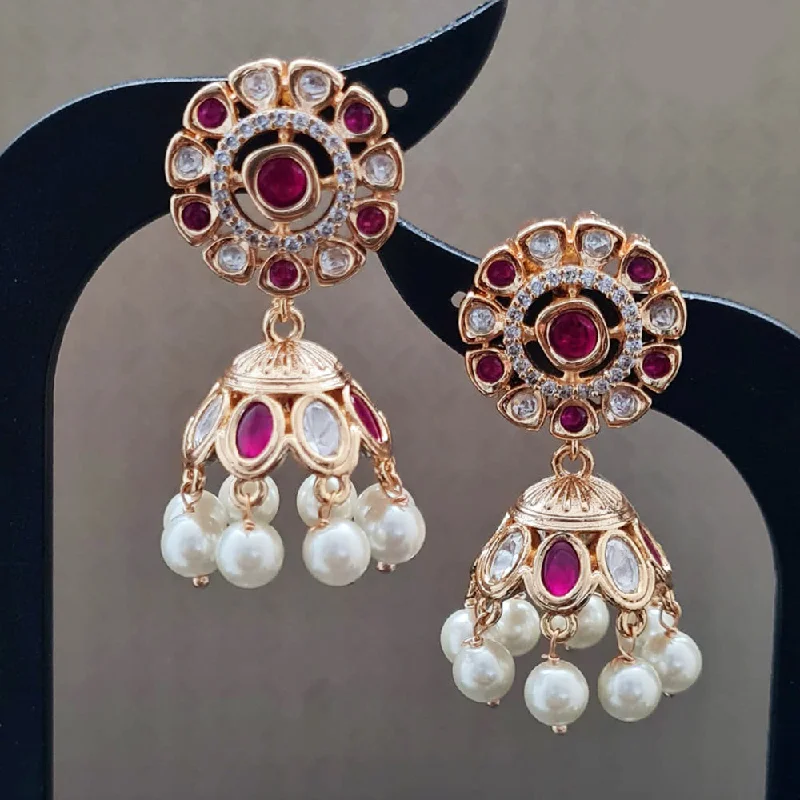 Vibrant Gemstone Earrings-Vivah Creations Gold Plated Polki Kundan  And Pearls Jhumki Earrings