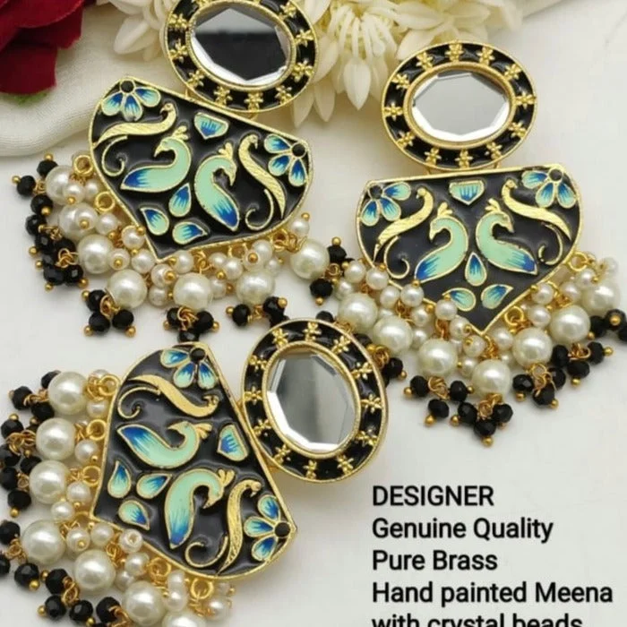 Rose Gold Earrings for Bridesmaids-Manisha Jewellery Meenakari & Kundan Earrings With Maangtikka