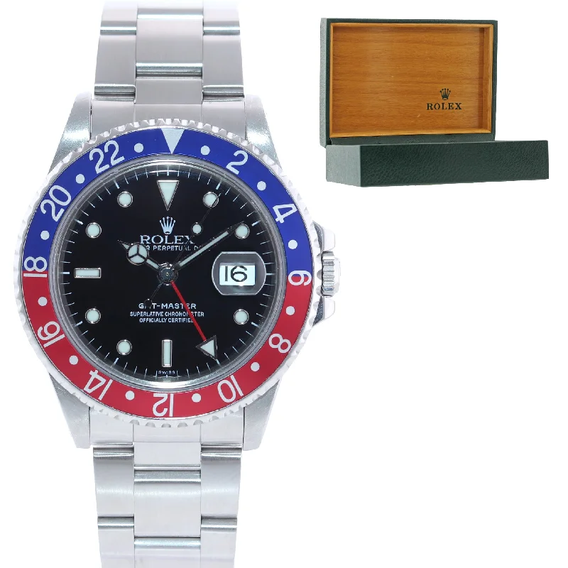 Classic Black Watches for Men-Rolex GMT-Master Tritium Pepsi Blue Red Steel 16700 40mm Watch