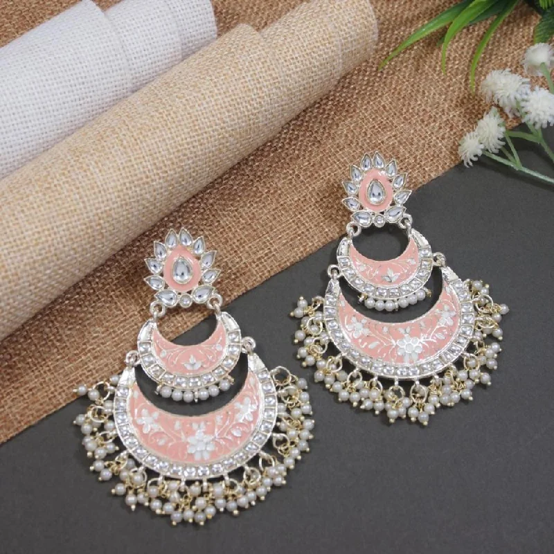 Large Gold Earrings-Etnico Gold Plated Traditional Meenakari Kundans & Pearls Earrings For Women (E300Pe)