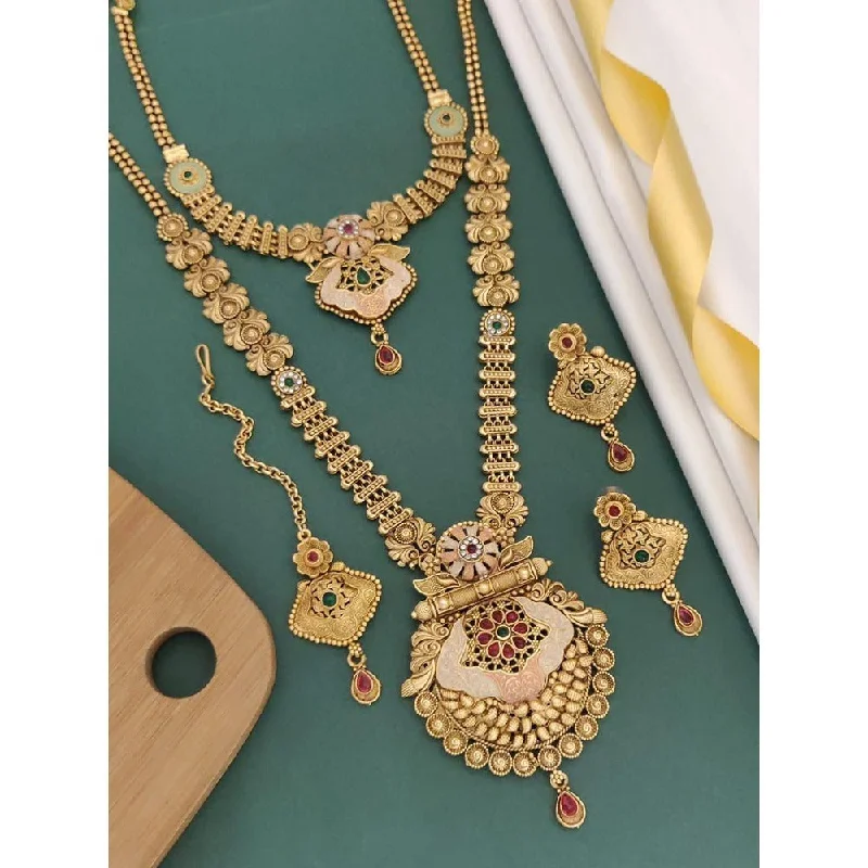 Crystal Heart Necklaces-Akruti Collection Gold Plated Pota Stone Matte Finish Necklace Combo