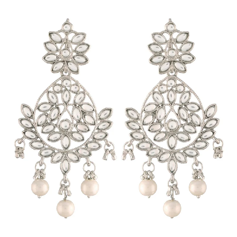 Gorgeous Long Earrings-Etnico 18k Rhodium Plated Chandbali Earrings Encased With Faux Kundans For Women/Girls (E2465ZW)